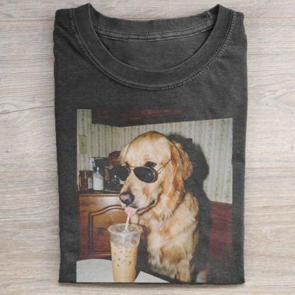 Funny Golden Retriever Drinking Iced Coffee T-Shirt