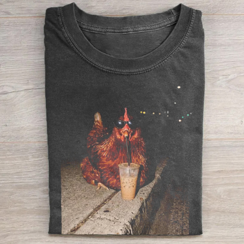 Chicken Drinking Iced Coffee T-Shirt