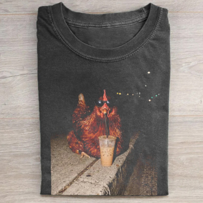 Chicken Drinking Iced Coffee T-Shirt