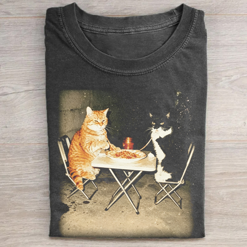 Vintage Cats Eating Spaghetti T-shirt