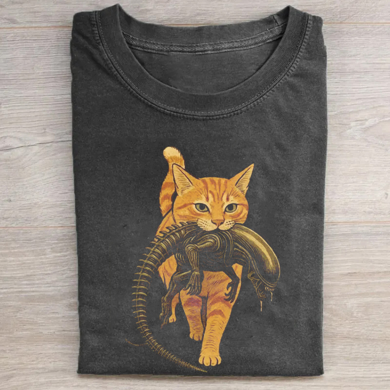 Cat Carrying Alien T-shirt