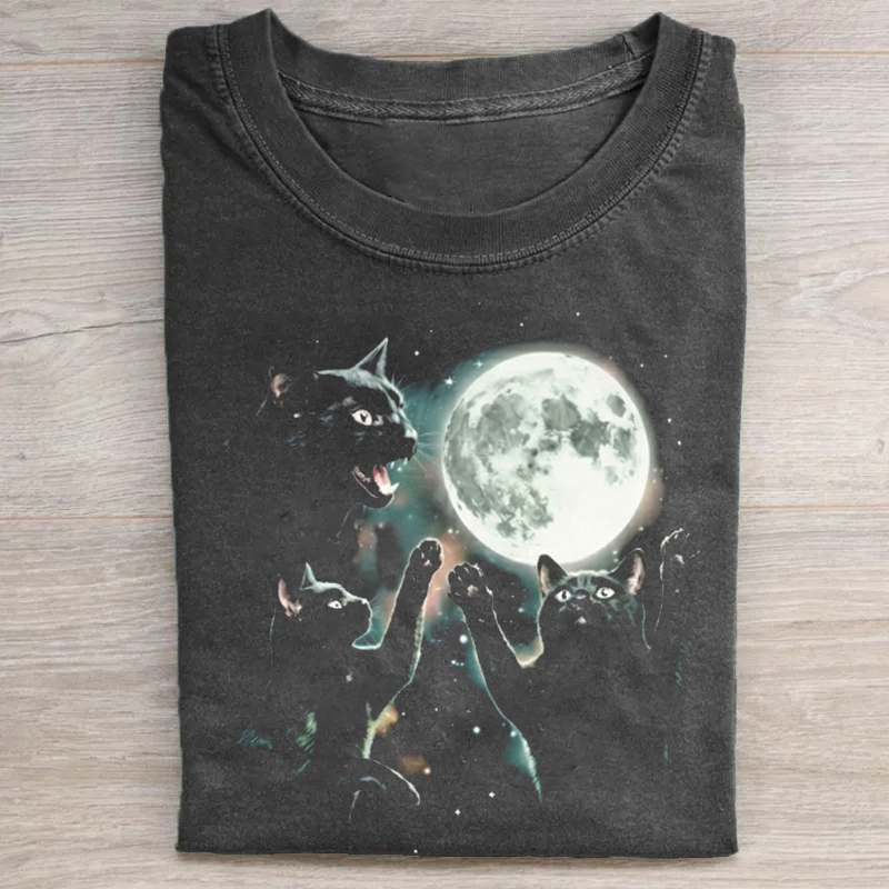 Vintage Black Cat Moon T-shirt