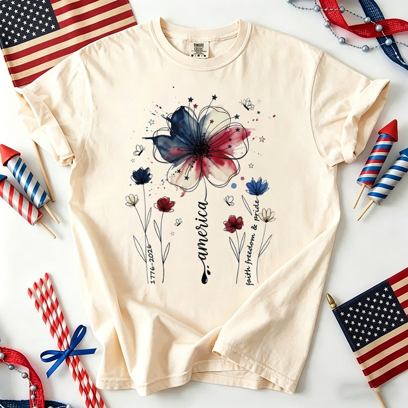 USA 250th Anniversary Floral  T-shirt