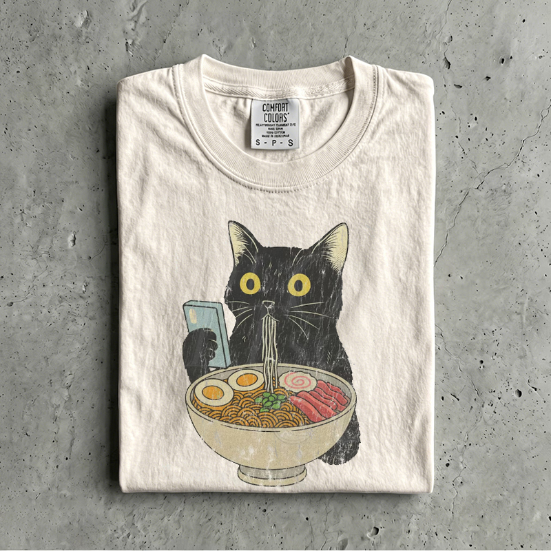 Cat Eating Ramen Funny T-shirt