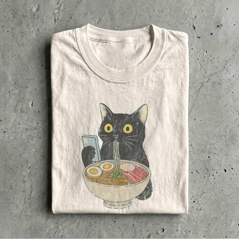 Cat Eating Ramen Funny T-Shirt
