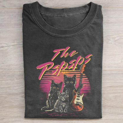 funny retro cat band T-shirt
