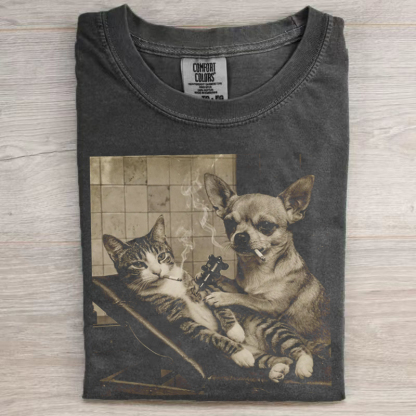 Retro Cat Tattoo Meme Smoking Chihuahua T-shirt