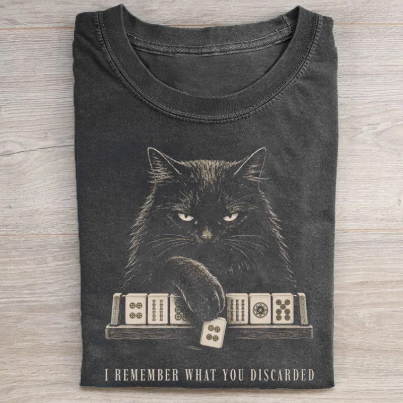 I Remember What You Discarded Black Cat Mahjong T-Shirt