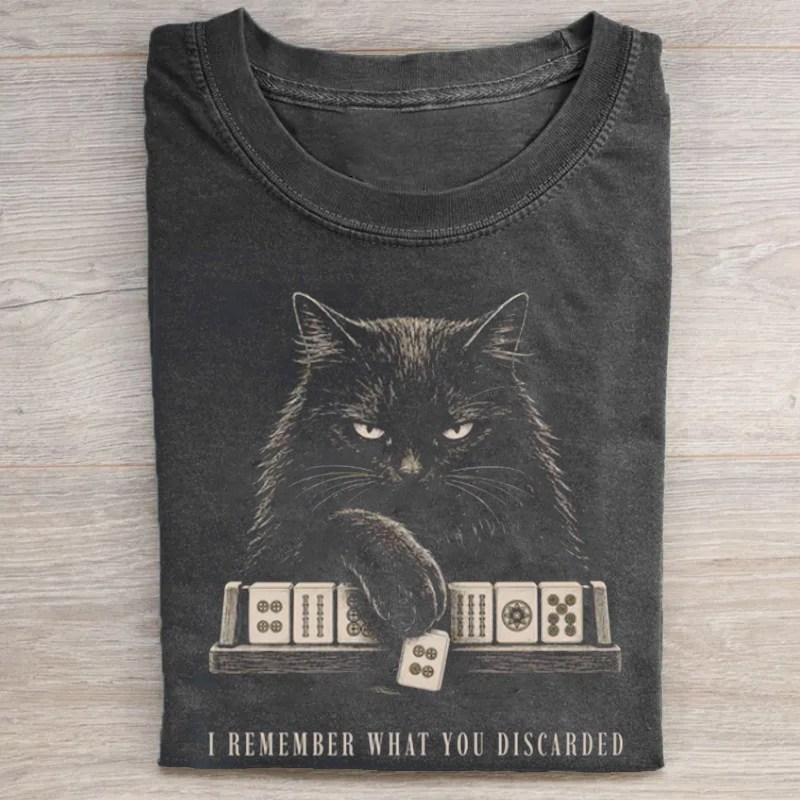 I Remember What You Discarded Black Cat Mahjong T-Shirt