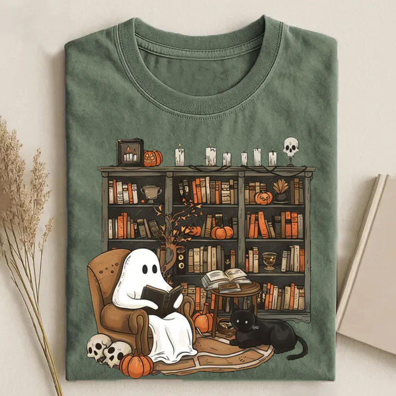 Retro Ghost Reading T-Shirt