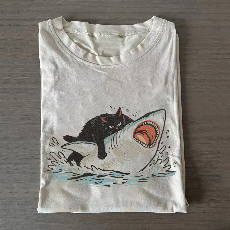 Fat Cat Vs Shark T-shirt