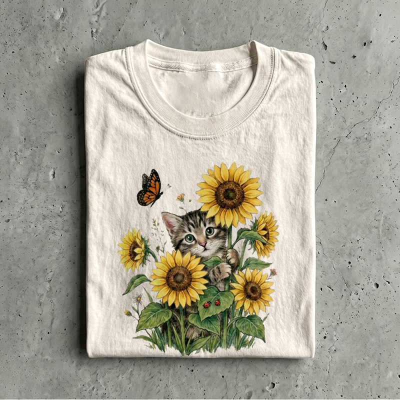 Vintage Sunflower Cat T-Shirt