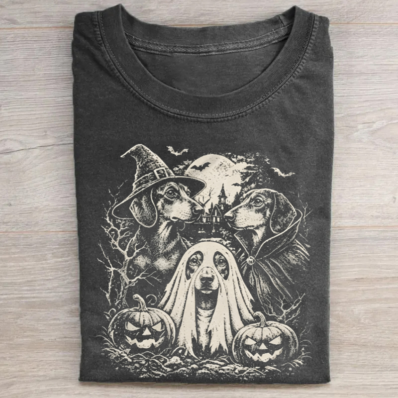 Vintage Ghost Witch Vampire Wiener Dog T-Shirt