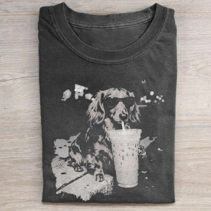 Funny Dog Drinking Iced Coffee T-shirt