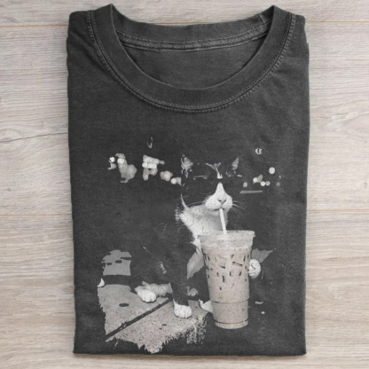 Funny Cat Drinking Iced Coffee T-shirt