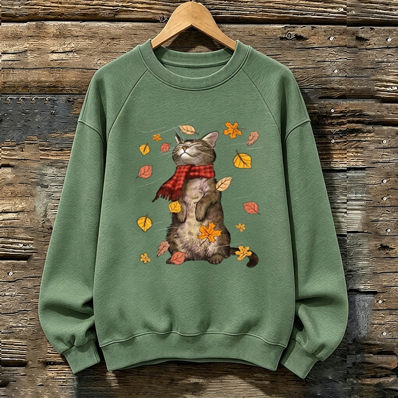Funny Cat Autumn Leaves Sweatshirt