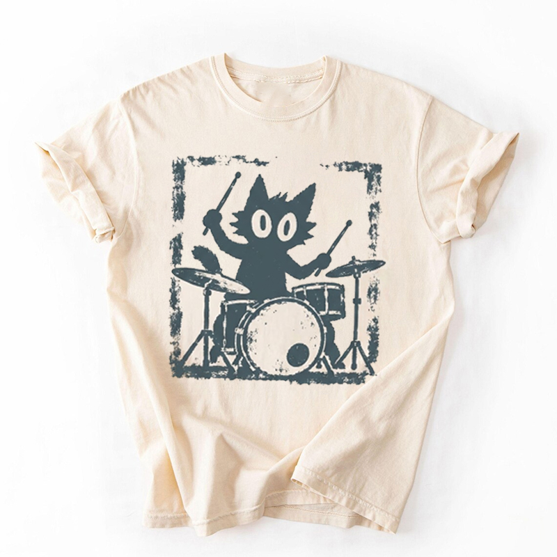 Rock Star Drummer Cat T-shirt