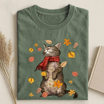 Funny Cat Autumn Leaves T-shirt