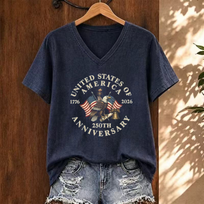 1776 2026 Land Of The Free Patriotic V-neck T-shirt