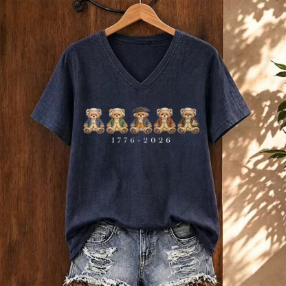 1776 2026 Land Of The Free Patriotic V-neck T-shirt