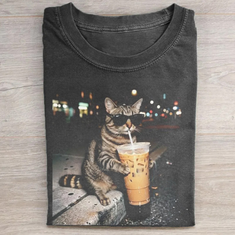 Cat Drinking Iced Coffee T-shirt