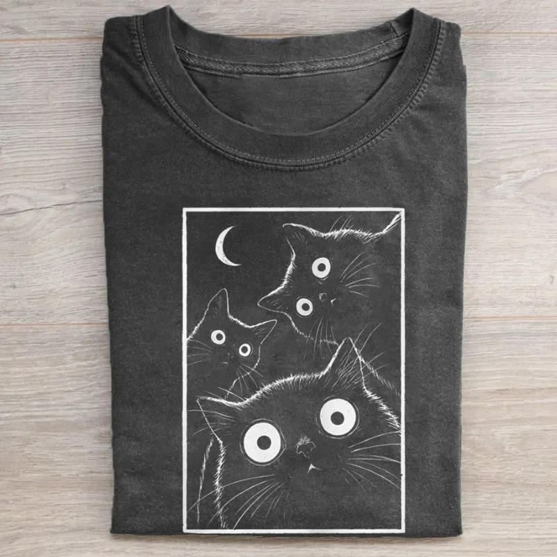 Vintage Black Cat Moon T-shirt
