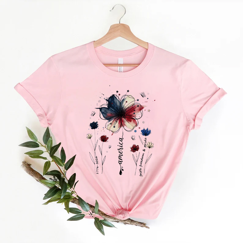 USA 250th Anniversary Floral T-shirt