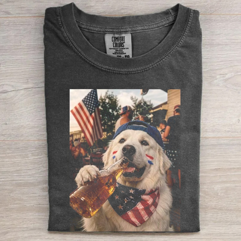 Funny Patriotic Great Pyrenees Drinking Beer T-shirt