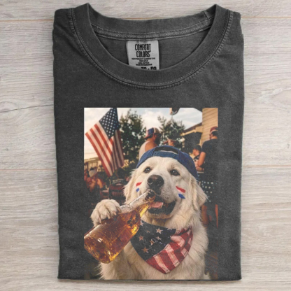 Funny Patriotic Great Pyrenees Drinking Beer T-shirt