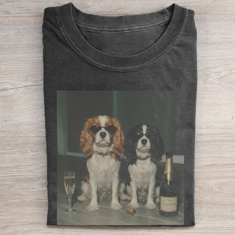 Funny Cavalier King's Drinking Champagne T-Shirt
