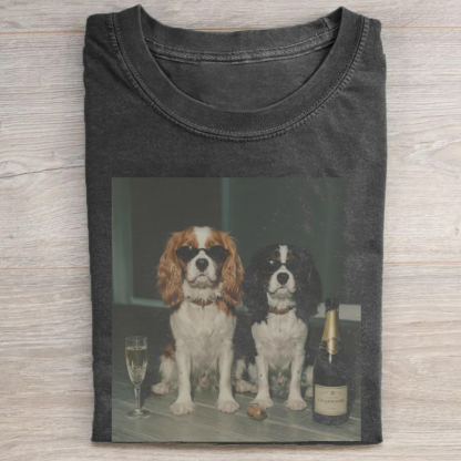 Funny Cavalier King's Drinking Champagne T-Shirt