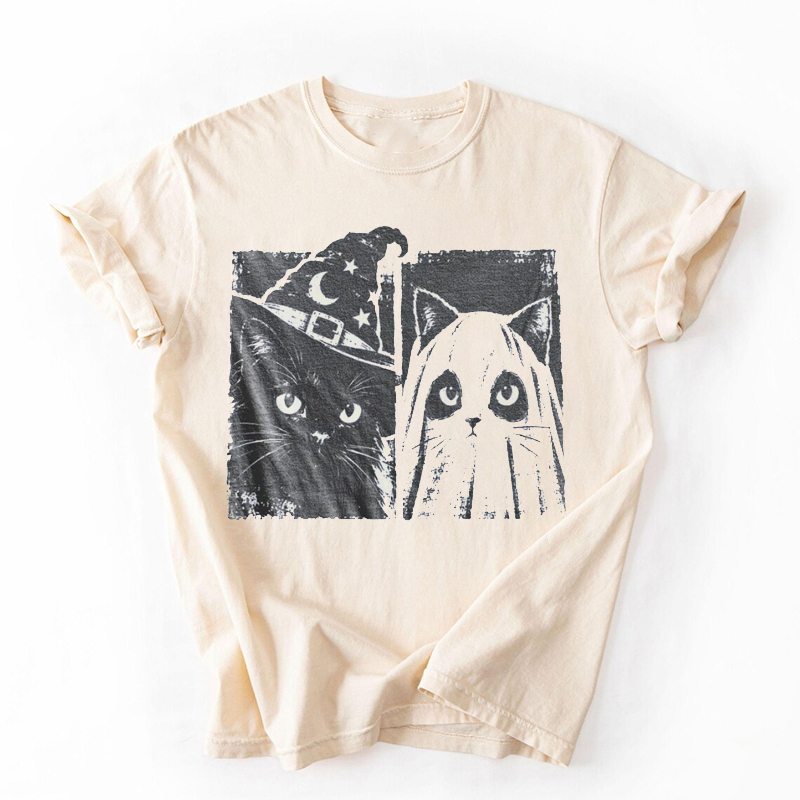 Vintage Witch Ghost Cat T-shirt