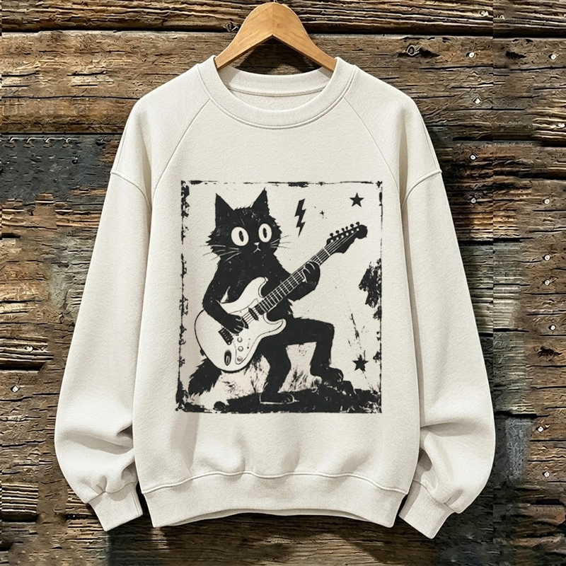 Retro Black Cat Guitar Sweatshirt