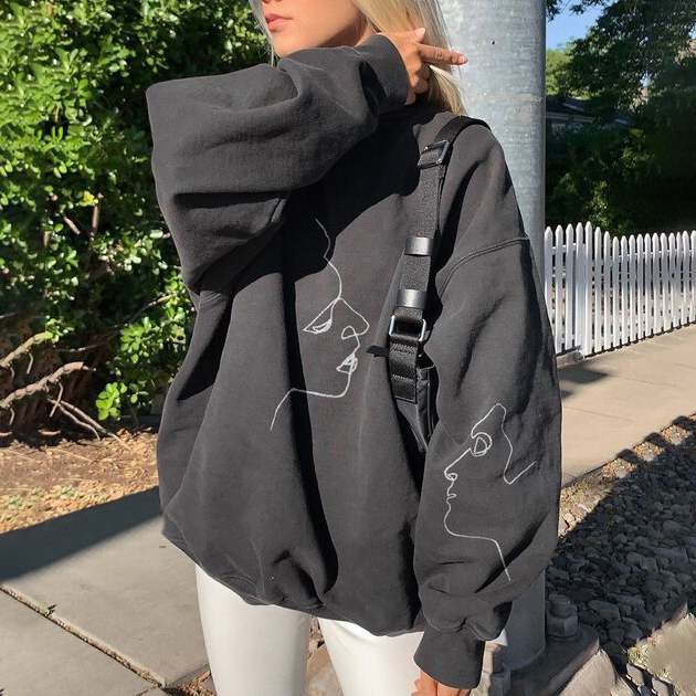 Vintage Basic Face Print Sweatshirt