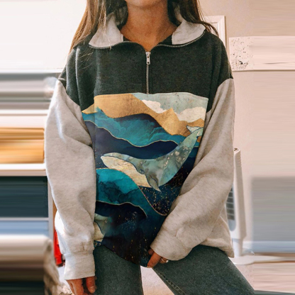 Mountain Peak And Sun Whale Zipped Sweatshirt