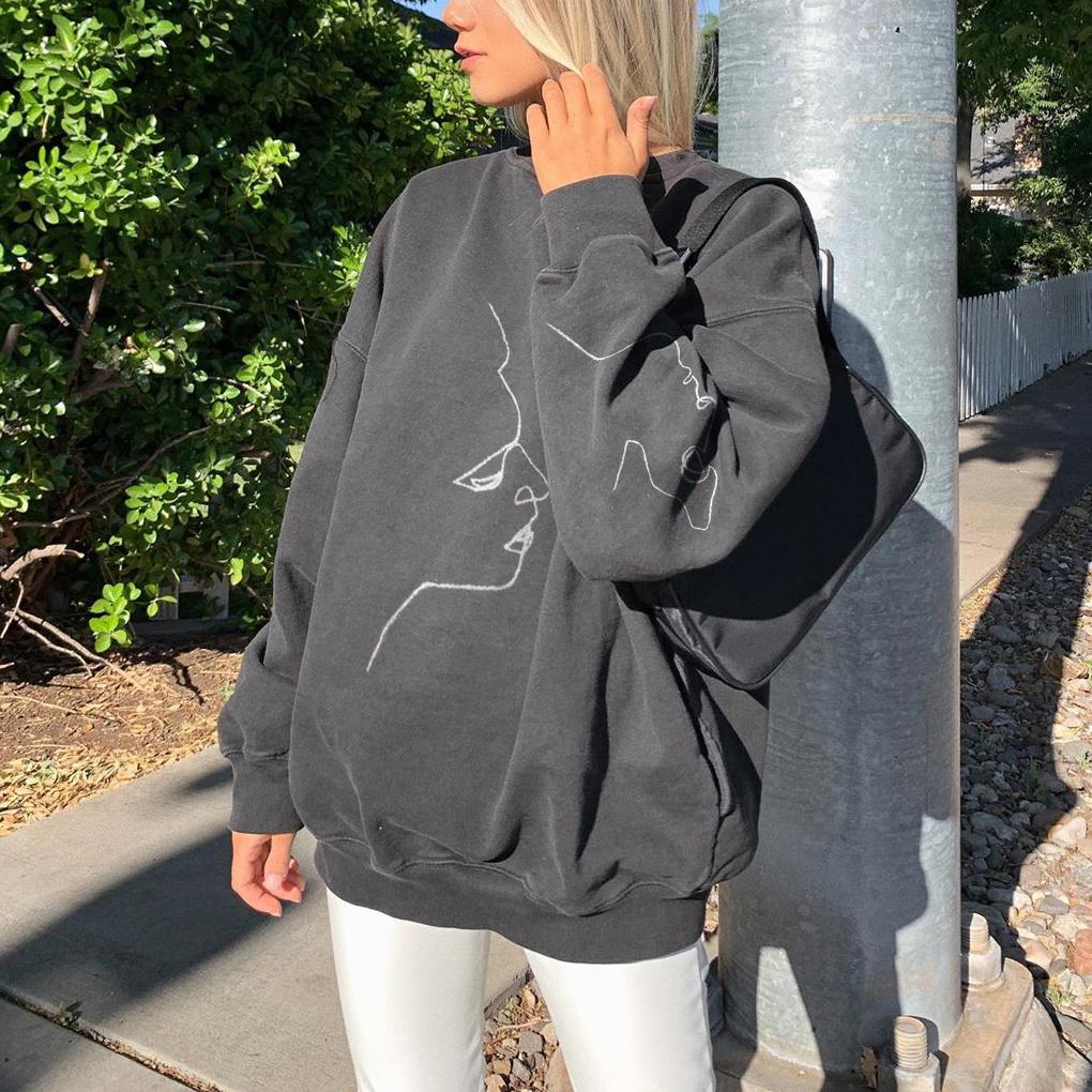 Vintage Basic Face Print Sweatshirt