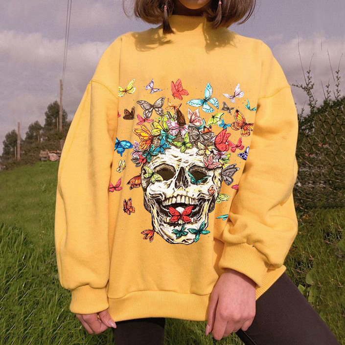 Fun Butterfly Skull Print Sweatshirt