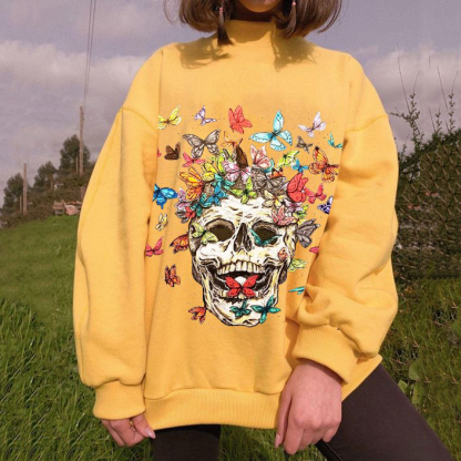 Fun Butterfly Skull Print Sweatshirt