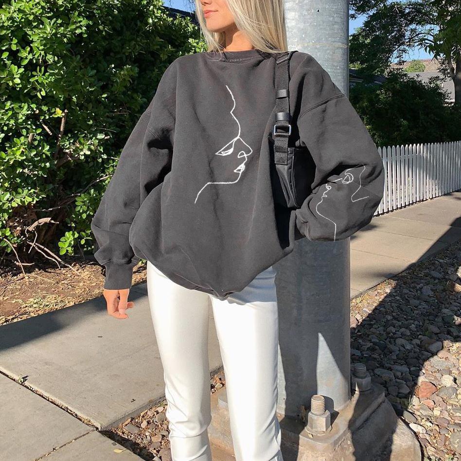 Vintage Basic Face Print Sweatshirt