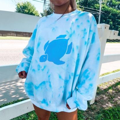 Fashion Casual Turtle Print Tie Dye Sweatshirt