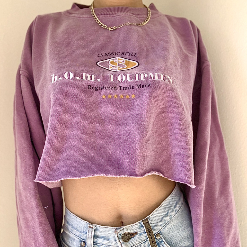 Retro Print Pink Crop Sweatshirt