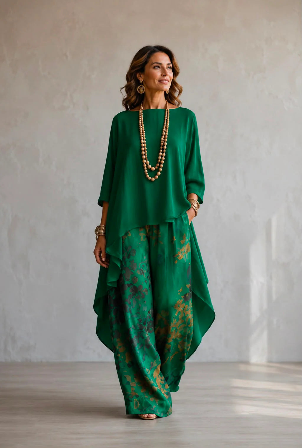 Elegantes Leinen-Set „Milena“: Luftige Tunika & Weite Hose mit Blumendruck – Stilvoller 2-Teiler