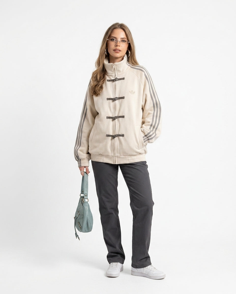 Ivory Solace Summer Striped Jacket Ivory Jacket with Asymmetric silhouette and Textured texture, side or back garment view for Weekend Styling, Coffee in Marais, Euro Chic Premium by rumoved
