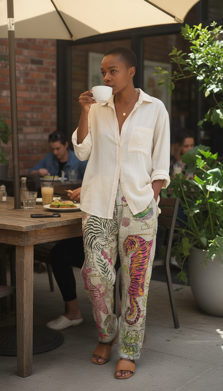Beige Embroidered Print Embroidered Embroidery Pant Set product image 4