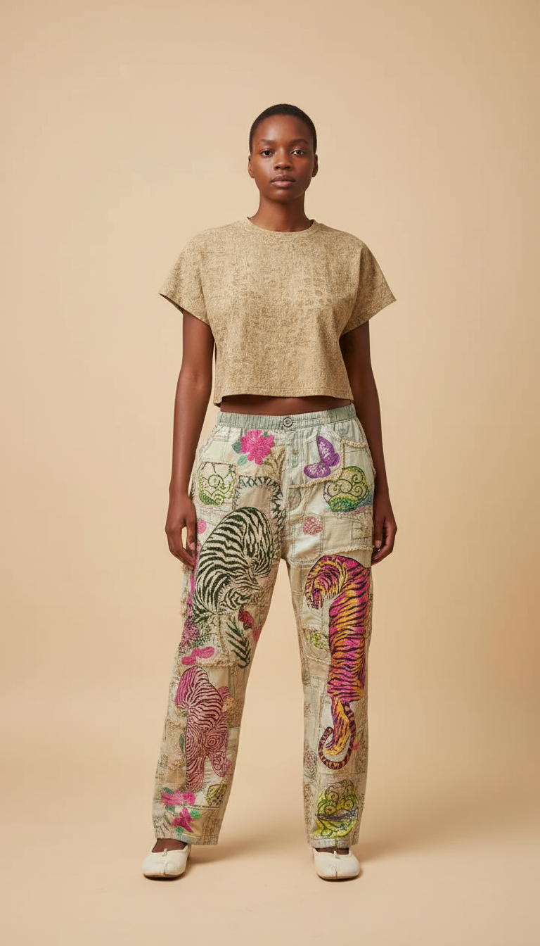 Beige Embroidered Print Embroidered Embroidery Pant Set product image 6