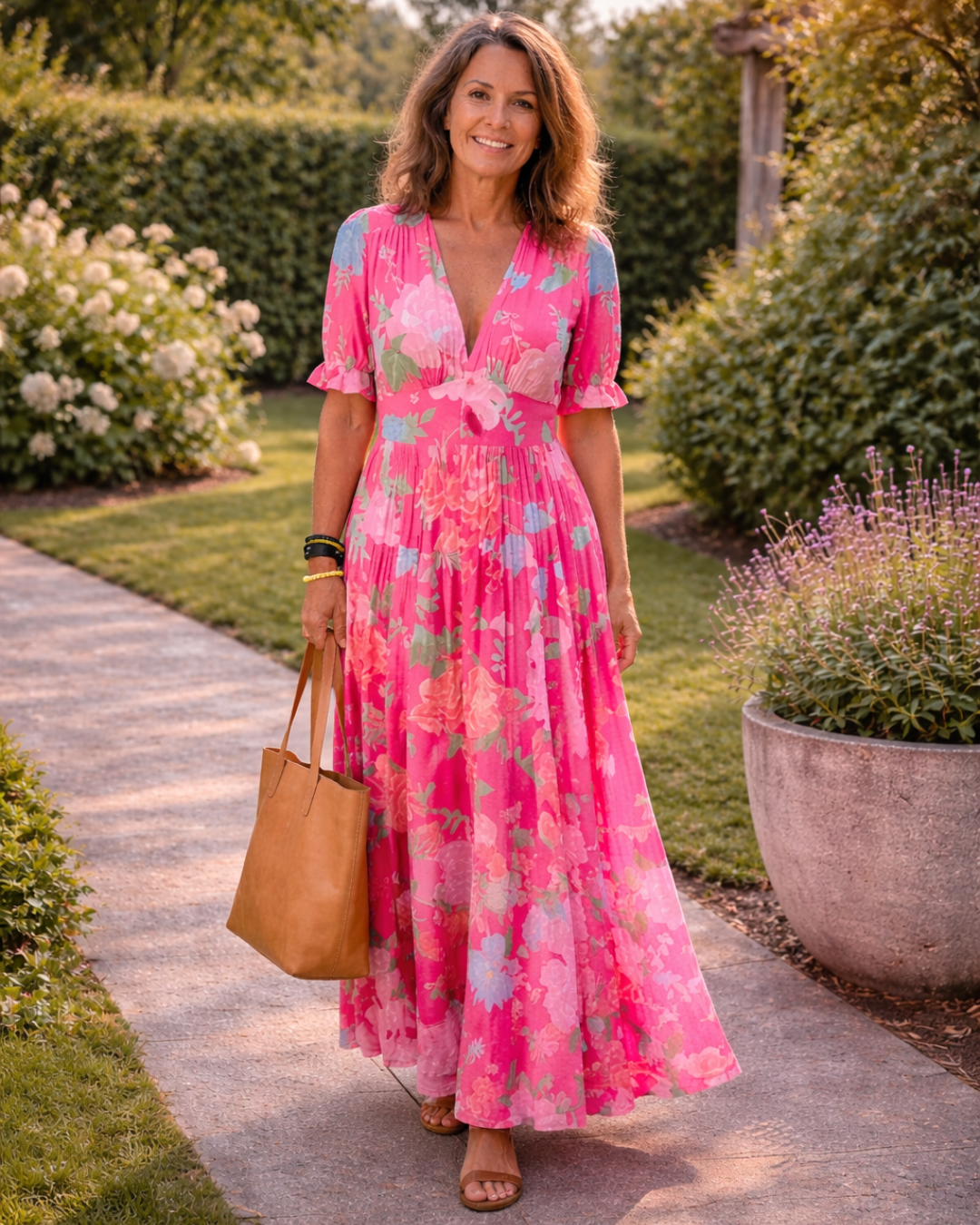 Ione™ Romantisches Maxi-Sommerkleid mit floralem Print, V-Ausschnitt & figurfreundlicher Empire-Taille