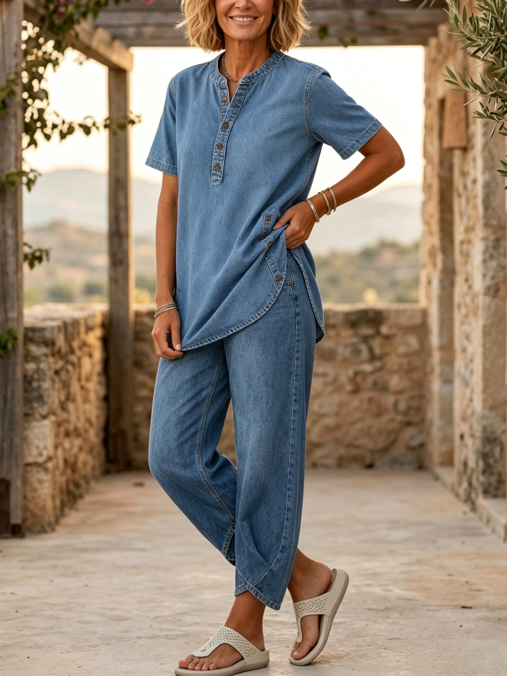 Damen Denim Komfort-Set – Elegantes 2-teiliges Jeans-Outfit für Alltag & Freizeit