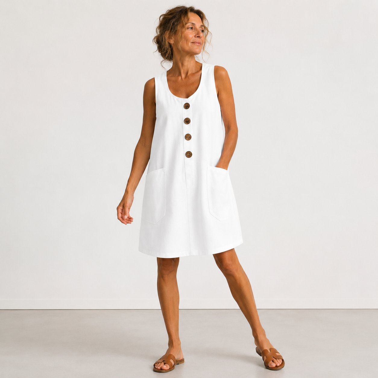🔥 SOMMER-HIT | Maud™ Luftiges Baumwolle-Leinen Kleid – Große Taschen & Elegante Holzknöpfe
