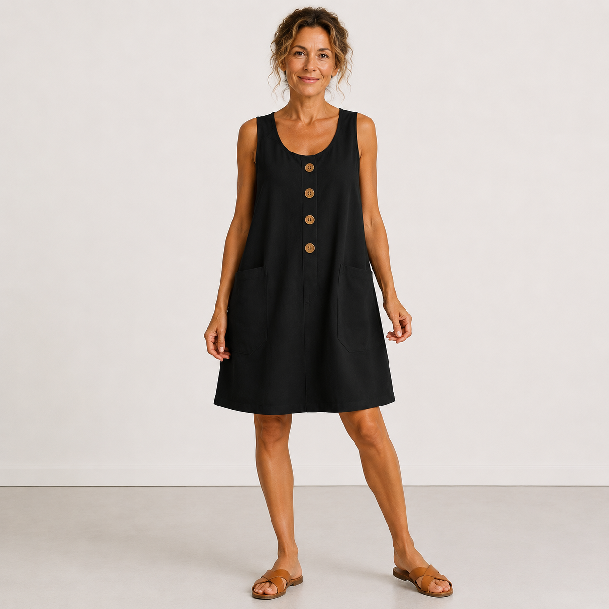 🔥 SOMMER-HIT | Maud™ Luftiges Baumwolle-Leinen Kleid – Große Taschen & Elegante Holzknöpfe