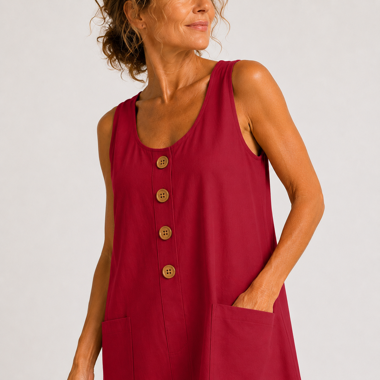 🔥 SOMMER-HIT | Maud™ Luftiges Baumwolle-Leinen Kleid – Große Taschen & Elegante Holzknöpfe